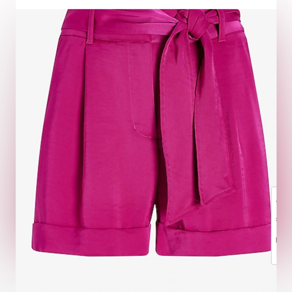 Super High Waisted Satin Tie Belt Tailored Shorts